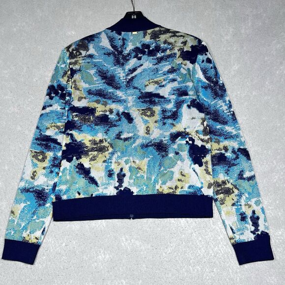 St. John Jacket Knit Waterfall Printed Women’s Large Full Zip Gold Accent - Picture 7 of 11